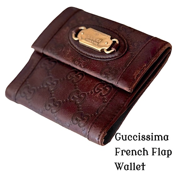 Guccissima French Flap Wallet Brown Leather Gold Hardware. Authentic - Picture 1 of 15